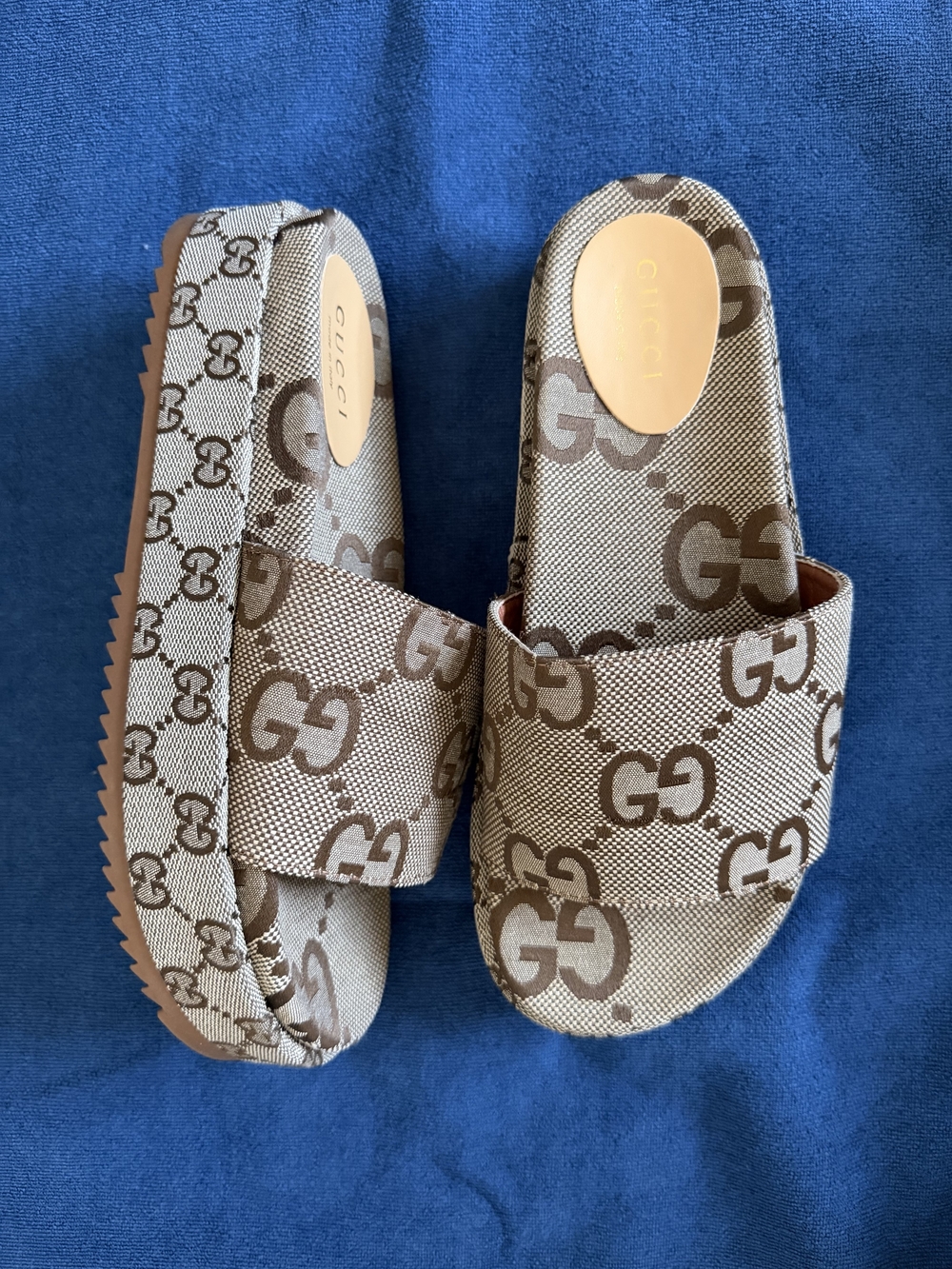 Gucci Angelina Brown GG Jacquard Platform Sandals